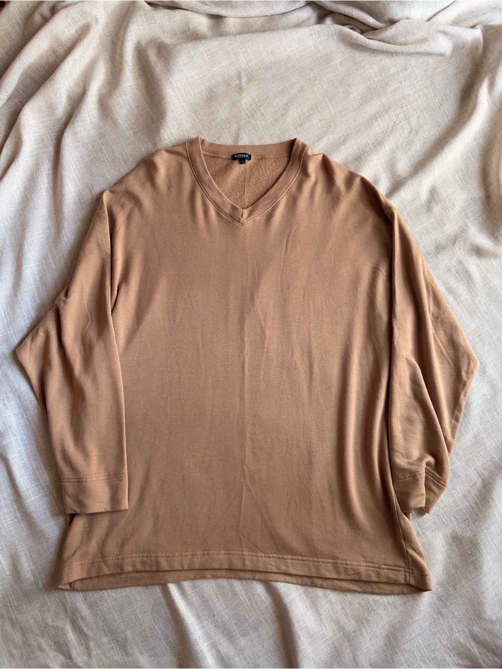 Bleusalt The Oversized V-Neck Top Size 2 Medium Camel Tan Tencel Modal